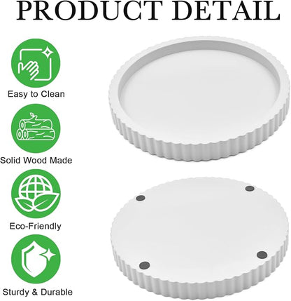 Modern Decorative Tray for Coffee Table, 11" Wooden White Round Small Decor Tray for Candle, Perfume, Vanity, Kitchen Island Counter & Table Centerpiece