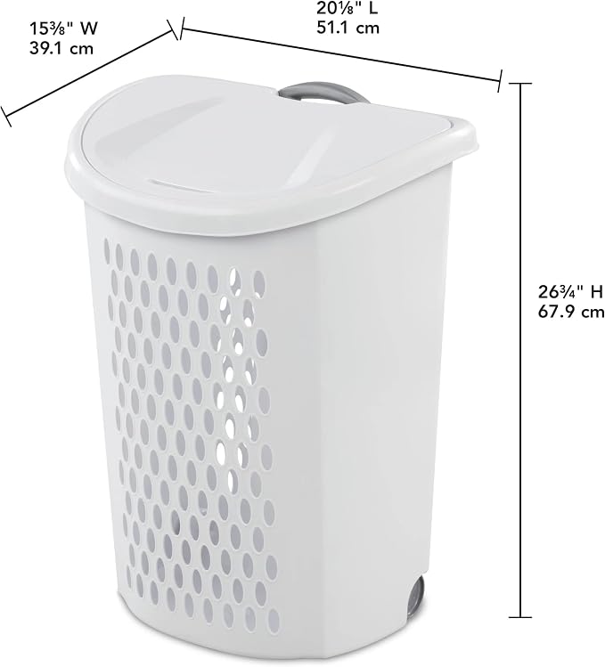 Wheeled Plastic Laundry Hamper with Handle, White - Easy Transport for Laundry, Durable Plastic, Rolling Design, Perfect for Bathroom & Bedroom Storage