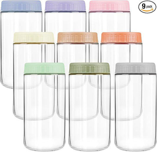 Overnight Oats Containers with Lids, 24oz Wide Mouth Mason Jars with Lids, 9 Pack Glass Jars with Airtight lid for Chia Pudding Yogurt Salad, Meal Prer Oatmeal Jars