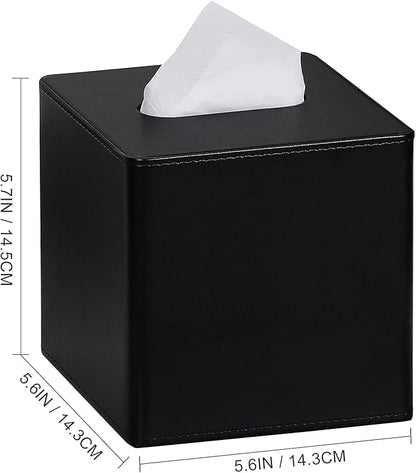 GOLRANLYE Tissue Box Cover Square PU Leather Facial Tissue Box Holder for Dresser Bathroom Decor (Black)