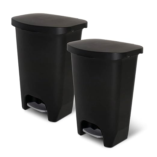 Glad 13 Gallon Trash Can with Clorox Odor Protection, 2 Pack | Plastic Kitchen Waste Bin | Hands Free with Step On Foot Pedal and Garbage Bag Rings, Black