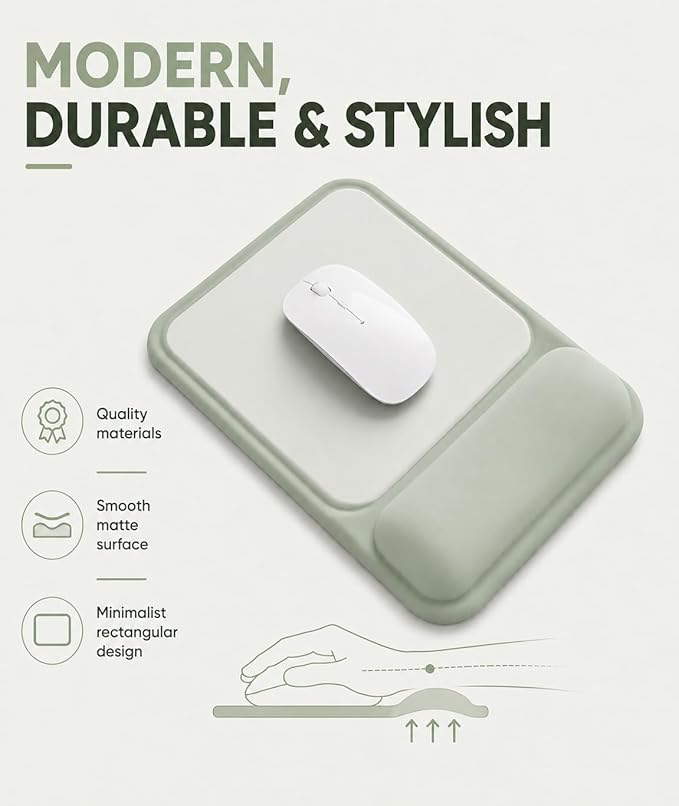 eulps Ergonomic Mouse Pad with Wrist Rest, Gel Mousepad with Soft Wrist Support, Non-Slip PU Base, Smooth Surface Mouse Pad for Wrist Pain Relief, Computer Laptop Office Home & Gaming (Sage Green)