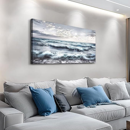 QIYILEXWART Canvas Wall Art For Living Room Wall Decor For Bedroom Office Wall Decorations Watercolour Painting Ocean Waves Pictures Artwork Room Aesthetic Home Decor Ready To Hang