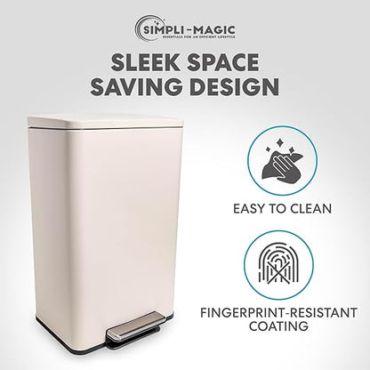 Simpli-Magic 50 Liter / 13.2 Gallon Soft-Close, Smudge Resistant Trash Can with Foot Pedal and Built in Filter- White Color