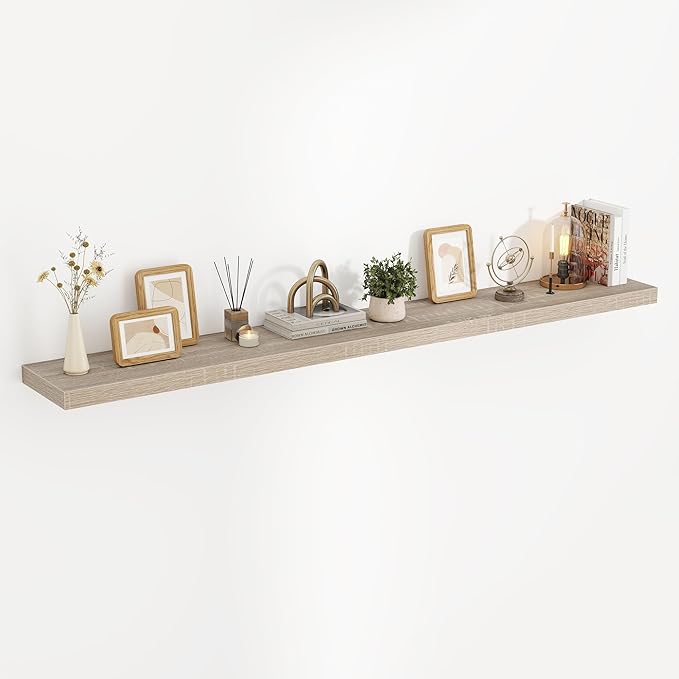 Acovy 72 Inch Floating Shelves, 3D Textured Wood Grain, 72"x9.25"x1.5" Inch Deep Floating Shelves for Wall, Wooden Shelves for Bathroom, Bedroom, Living Room, Vintage White Oak, 1 Piece