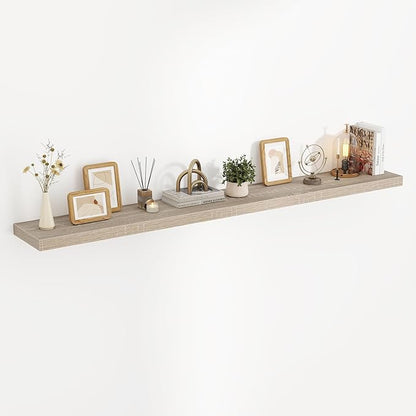 Acovy 72 Inch Floating Shelves, 3D Textured Wood Grain, 72"x9.25"x1.5" Inch Deep Floating Shelves for Wall, Wooden Shelves for Bathroom, Bedroom, Living Room, Vintage White Oak, 1 Piece