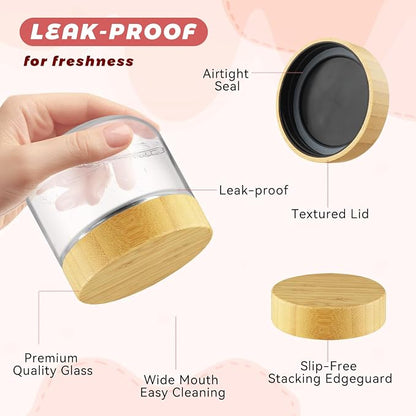 Wresty Empty Clear Glass jars with Airtight Lids Overnight Oats Containers Glass Food Storage Containers Glass Mason Jars For Yogurt Snacks Spice Sugar Jam And More (4 Pcs Bamboo Lids, 300ml/10oz)