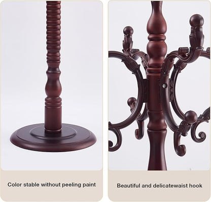 Wood Coat Rack Freestanding, Wooden Entryway Tree Coat Rack Stand Coat Hanger Stand, High-grade Hat Tree with 14 Hooks & Stable Disc Base