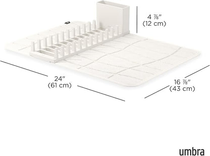 Umbra UDry Dish Drying Rack with Mat – Kitchen Countertop Dish Drainer & Absorbent Microfiber Drying Mat, Foldable Dish Rack Organizer for Plates, Cups & Utensils, Sand