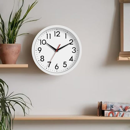 DAXSMY Wall Clock Small Analog 8 Inch Silent Non Ticking Battery Operated Modern Simple Decorative for Kitchen Office Bedroom Bathroom Living Room(White)