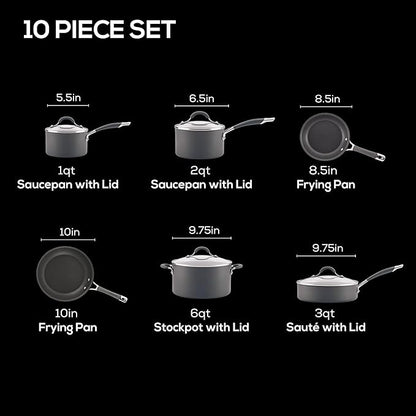 Circulon 83903 Radiance Hard Anodized Nonstick Cookware Pots and Pans Set, 10 Piece, Gray
