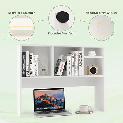 LDAILY Desktop Bookshelf, 2-Tier Office Desk Shelf Organizer with 4 Shelves, 37''L Wood Storage Rack Display Shelf for Office, College Dorm, Bedroom (White)