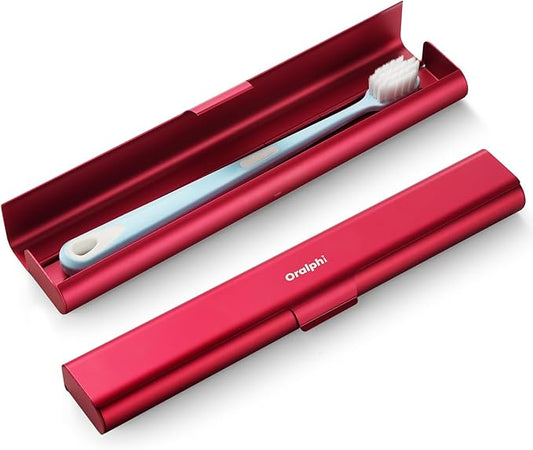 Aluminum Toothbrush Travel Case, Portable Travel Toothbrush Holder, Durable Manual Toothbrush Box Container for Traveling, Bathroom, Camping, Business Trip-Red