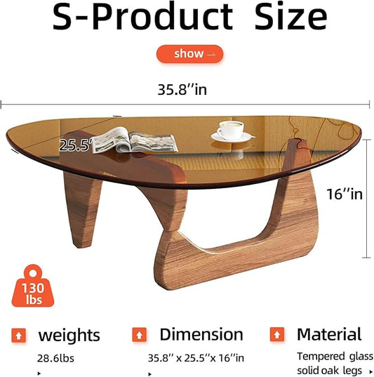 Modern Glass Coffee Table for Living Room, Mid Century Coffee Table, Small Coffee Tables, Suitable for Bedroom Living Room Reception Office Tables (Walnut/Brown, Medium 35.8 * 25.5 * 16in)