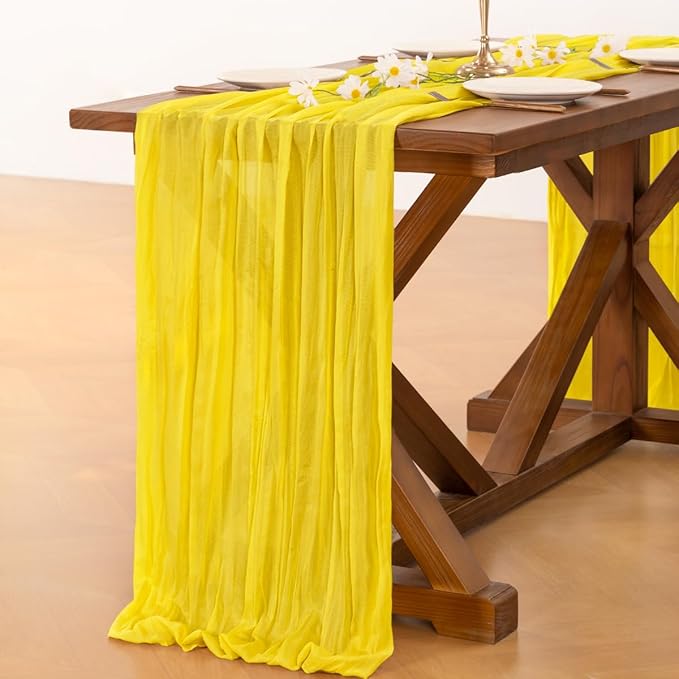 Socomi 3pcs Yellow Spring Cheesecloth Table Runner Boho Rustic Gauze 120 inch 10FT Cheese Cloth Runner for Wedding Party Baby Shower Birthday Home Decor