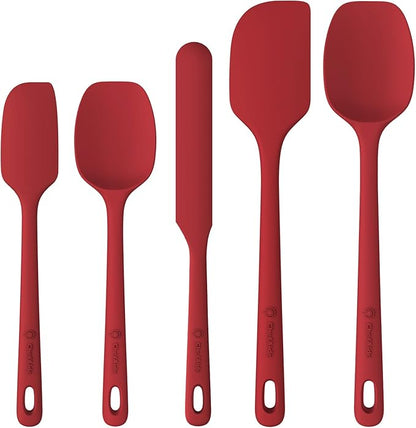 ChefAide 5 Pieces Silicone Spatula Set, Food Grade Rubber Spatula, Upgrade Strong Handle with Ergonomic Grip, Heat Resistant Up to 600°F for Nonstick Cookware, Cooking