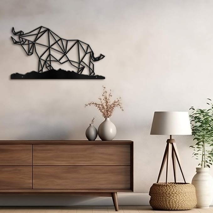 SIGNLEADER Metal Wall Art Decor Rhino Warrior Fighting Modern Abstract Wall Sculpture Hangings Home Decoration for Living Room, Bedroom, Bathroom, Kitchen, Outdoor - 36" Black