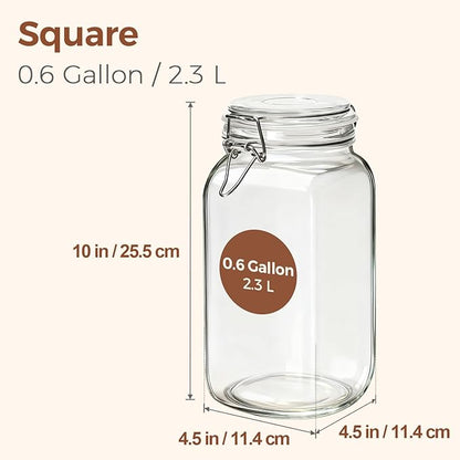 ComSaf 3-Pack 78oz Large Square Airtight Glass Jars for Bulk Food, Holds a 4lb Bag of Sugar or 5lb of Rice, Wide Mouth Canister for Flour, Coffee & Pantry Organization