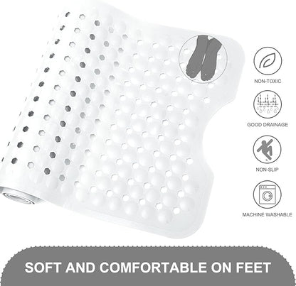 TEESHLY Bath Tub and Shower Mats, Non Slip 40 x 16 Inch Extra Large Bathtub Mat, Machine Washable Bathmat with Drain Holes, Suction Cups for Bathroom Floor, White