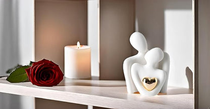 GJFASGF Mini Hugging Couple Statue Ceramic Lover Figurine Home Decor is a Romantic Gift for Her on Wedding Anniversary and Valentines, TV Stand Decoration Knick Knacks for Shelves (White)