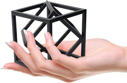 DreamsEden Small Geometric Sculpture, Metal Cube Decorative Ornaments Modern Home Decor Accent