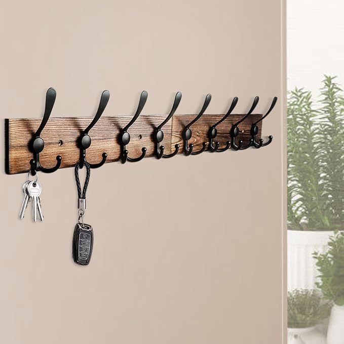 Coat Rack Wall Mount 31.5'' Coat Hanger Wall Mount Burnt Brown Coat Hooks for Wall Rustic Towel Racks for Bathroom Living Room Coat Hat Cloth