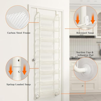 MIAOLI Over the Door Pantry Organizers and Storage, 8-Tier Spice Rack, Home & Kitchen Storage Shelves for Cabinet, Large Capacity Hanging Seasoning Organizer, Laundry Room Organization, White