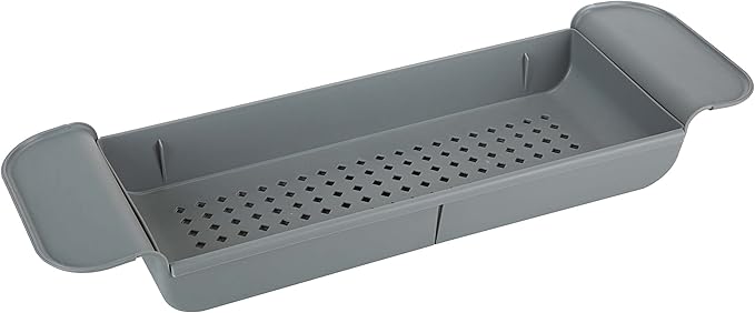 Bath Bliss Expandable Bathtub Caddy | Non-Slip | Over The Tub | 21-27 inch | Tub Tray | Bathroom Storage and Organizer | Shelf | Hold Soaps and Towels | Grey