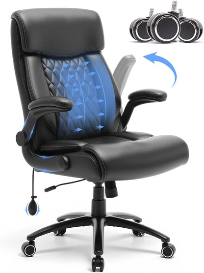 500LBS Big and Tall Office Chair, Heavy Duty Office Desk Chair with Padded Flip-Up Arms, Adjustable Lumbar Support & Tilt Lock, High Back Ergonomic Executive Computer Chair for Work & Study