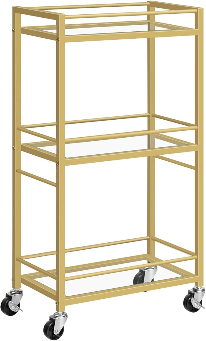 Bar Cart for The Home, 3-Tier Drink Cart on Wheels, Home Bar Serving Cart, Mini Bar Cart for Small Space, Kitchen, Dining Room, Gold RCJ40B01