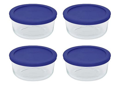 Pyrex 7201 4-Cup Glass Bowls and 7201-PC Cadet Blue Lids (4-Pack) Perfect for Meal Prep, Organization, Food Storage and so Much More - Made in USA