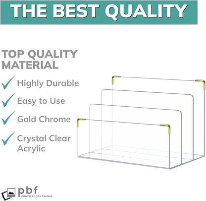 pbf Acrylic File Holder | Clear File Organizer for Desk w/ Gold Accents | Acrylic Desk Organizer, Folder Holder, Mail Sorter, File Stand, Magazine Divider, Laptop, Notebook, & Letter Organizer