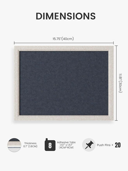 Fluxynara Felt Cork Board Alternative, Felt Bulletin Board 16" x 12" Oatmeal Frame with 8 Adhesive Tabs, Pin Board for Home Office, Classroom, Entryway, Kitchen Wall Decor—Navy Blue