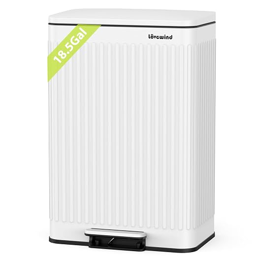 Lovewind Kitchen Trash Can, 18.5 Gallon / 70L Large Kitchen Garbage Can with Soft Close Lid – Pet Resistant, Removable Inner Bucket, Stainless Steel Trash Bin Perfect for Big Families, White