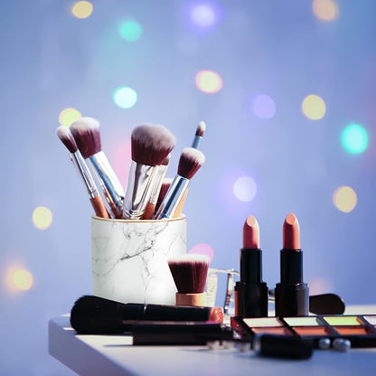 WAVEYU Pen Holder for Desk Cute, Modern Marble Desk Organizer, Durable Ceramic Pencil Cup, Makeup Brush Holder Cup, Multifunctional Office Stationery Holder for Women, Men, White Marble