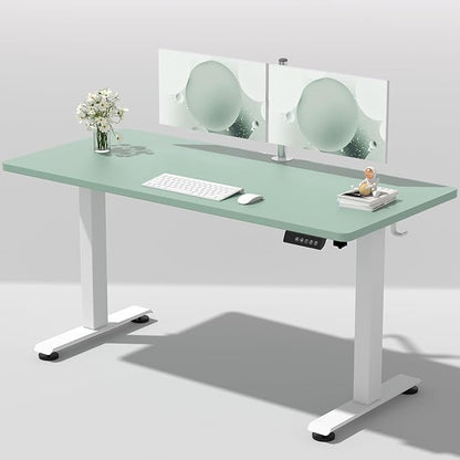 Veken 55 Inch Large Electric Standing Desk, 4 Memory Heights Adjustable,Sit to Stand Up, Work Home Office Computer Table for Study, Walking Pad, Writing, and Games, Wooden Desktop Desks, Green