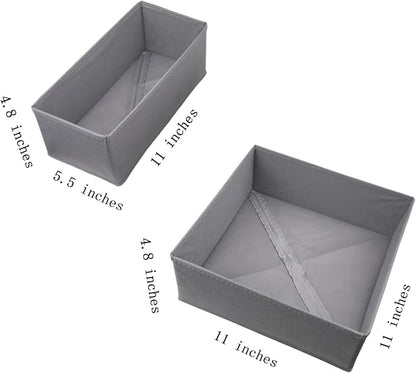 Bructhun Foldable Fabric Drawer Organizer Set 4 Pack Dresser Dividers - Sock Underwear Storage Bins (Gray, 1L+3S)