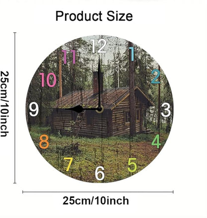 Forest Wooden House Wall Clock 10 Inch Wooden Battery Operated Autumn Forest Maple Leaves Wall Clocks Decorative Indoor,Decorative for Kitchen Bathroom Bedroom