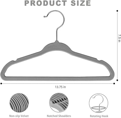BAGAIL 50 Pack Kids Velvet Hangers 14 Inches Children's Clothes Hangers Non-Slip Baby Hangers for Infant/Toddler (Grey)
