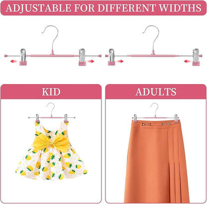 Pants Hangers with Clips 10 Pack Adjustable Skirt Hangers for Women Non-Slip Trousers Hanger for Jeans Clothes Hangers for Pants Heavy Duty Space Saving Shorts Hangers,Pink,12Inch