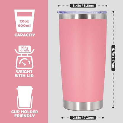 20oz Tumbler Bulk Stainless Steel Tumbler Cup with Lid Vacuum Insulated Double Wall Travel Mug, Durable Powder Coated Travel Coffee Tumbler Mug for Hot & Cold Drinks, Pink,12 Pack