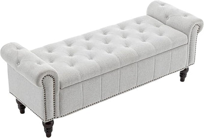 HOMEFLEX 58” Long Storage Bench, Upholstered Ottoman with Tufted Trim, Large End-of-Bed Bench for Bedrooms, Living Rooms, and Entryways (Silver)