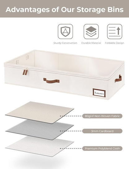 StorageWorks Extra Large Under Bed Storage Containers with Handles and Label Holder, 2 Pack Ultra-thick Fabric Underbed Bins, Closet Organizer for Clothes, Blankets, Sweater