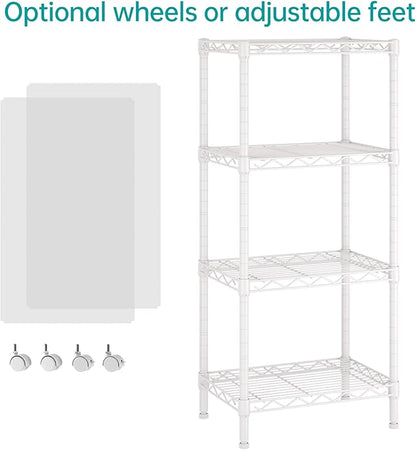 SINGAYE 4 Small Shelves Storage Shelf Wire Shelving Unit Metal Shelf Adjustable Organizers Storage Shelving with Wheels for Bathroom Laundry Room Kitchen Pantry11.5”D x 17.3”W x 44.5”H White