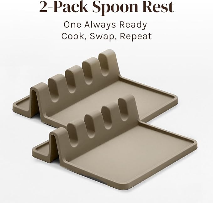 Cooler Kitchen Cream Silicone Spoon Rest for Stove Top with Drip Pad (Two Pack) - Heat-Resistant, BPA-Free Utensil Rest & Spoon Holder for Kitchen Counter - Grill Utensil Holder for Spatulas