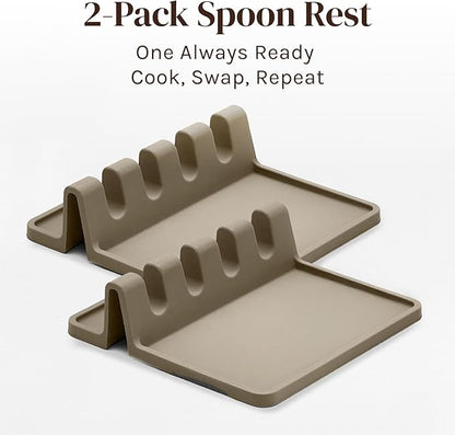 Cooler Kitchen Cream Silicone Spoon Rest for Stove Top with Drip Pad (Two Pack) - Heat-Resistant, BPA-Free Utensil Rest & Spoon Holder for Kitchen Counter - Grill Utensil Holder for Spatulas