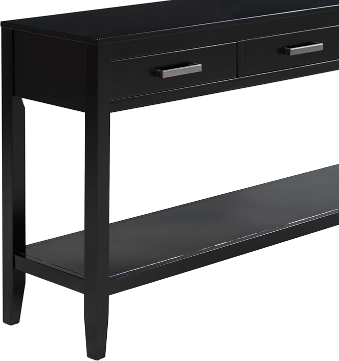 Merax Entryway Console Table with Storage, 3 Drawers Design/Wood Frame/Behind Couch & Sofa, Black
