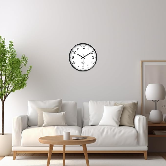 XNM Minimalist Wall Clocks Battery Operated 12 Inch Classic White Analog Wall Clock for Living Room Bedroom Round Silent Wall Clock