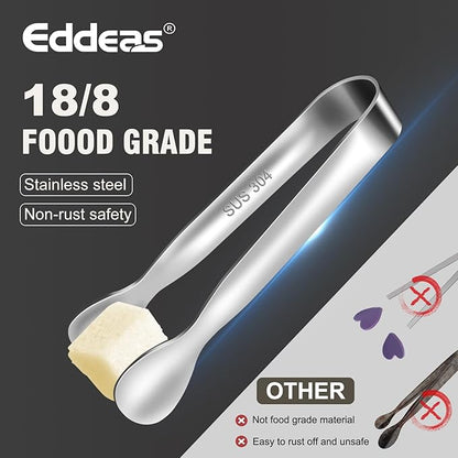 Eddeas Mini Tongs For Serving Food，Set fo 12 Small Tongs For Appetizers，Small Stainless Steel Metal Cooking Tong，for Tea Party Coffee Bar, 4 inch Sugar Tong - Silver