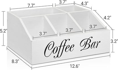 ugiftt Coffee Station Organizer for Counter, Wood Coffee Pods Holder Storage Basket, Tea Condiment Storage Organizer, Rustic Wood Bar Decor for Accessories